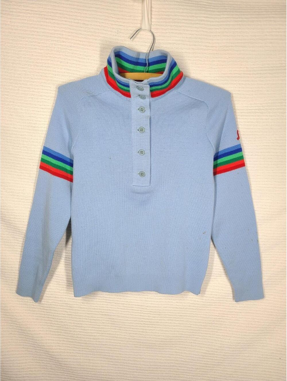 Vtg 70s Ski Sweater Demetre 100% Wool Knit Rainbow Stripe Women’s Small Snow - Picture 6 of 12
